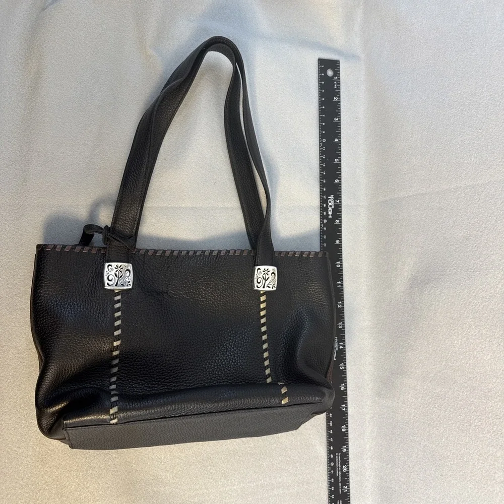 Vintage Brighton Purse, Leather, Black, Silver Accents, Tippi Laced Tote